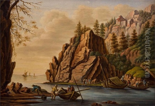 Mosel-landschaft Mit Burg Oil Painting - Karl Friedrich Lessing