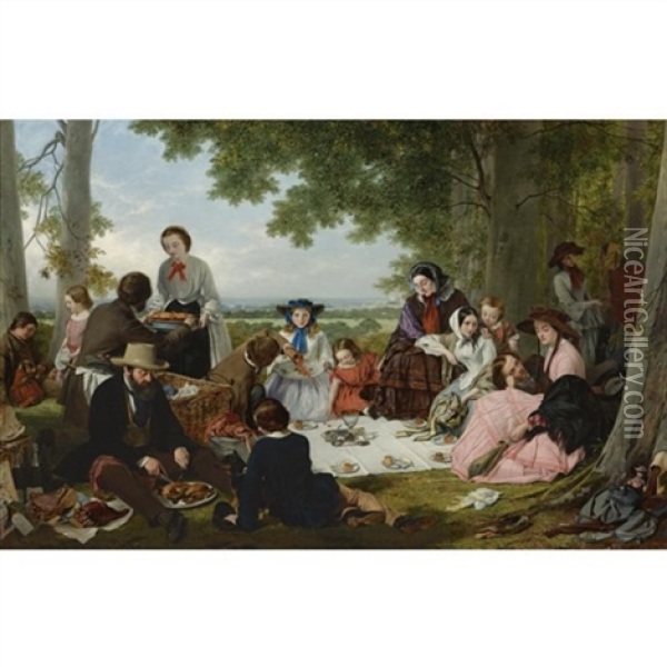 A Picnic Oil Painting - Henry Nelson O'Neil