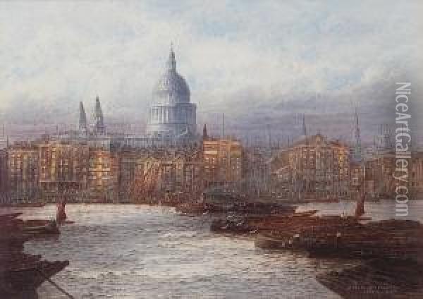 St Paul's Cathedral From Bankside Oil Painting - Frederick E.J. Goff