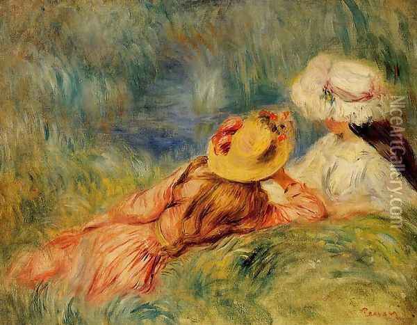 Young Girls By The Water Oil Painting - Pierre Auguste Renoir