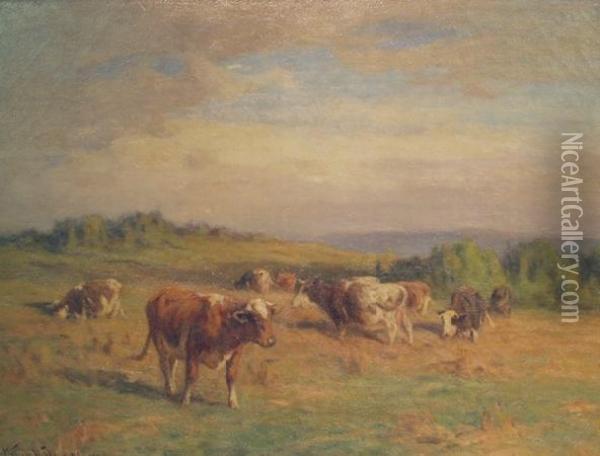 Cows In A Pasture Oil Painting - William Henry Howe