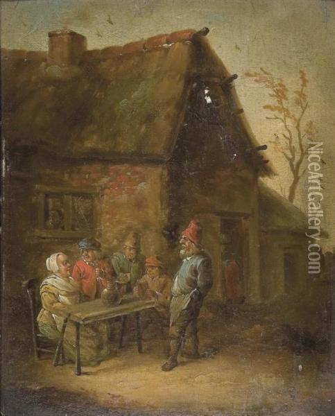 A Village Inn With Peasants Seated At A Table Oil Painting - David The Younger Teniers