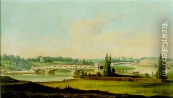 A View Of A Bridge Over The Schuylkill River Oil Painting - William Strickland