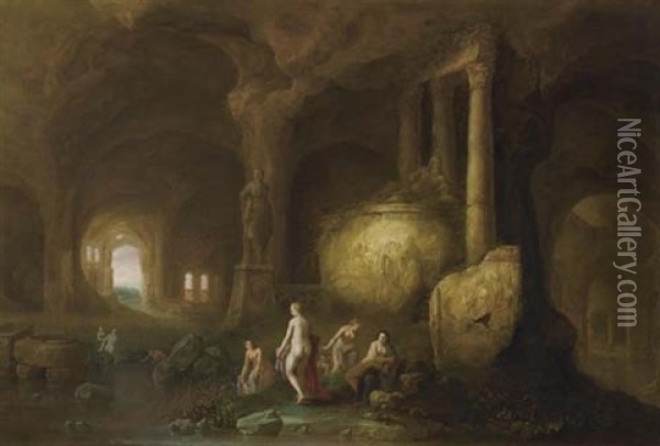 In Einer Grotte Badende Nymphen Oil Painting - Abraham van Cuylenborch