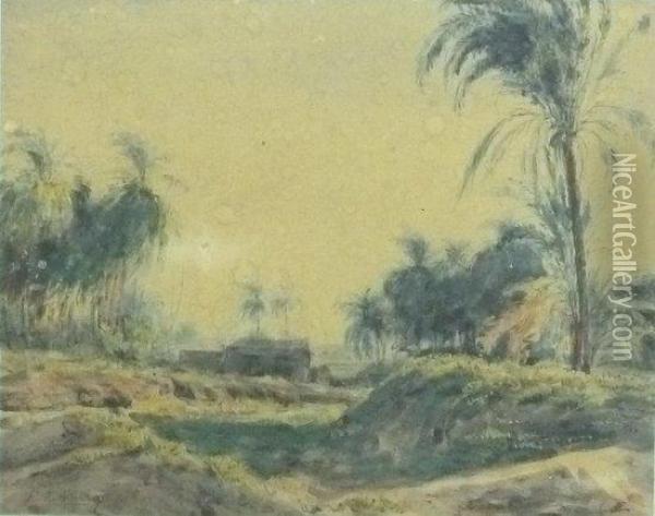 Tropical Landscape With Palm Trees Oil Painting - Felix Resurreccion Hidalgo Y Padilla