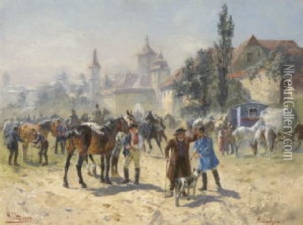 Pferdemarkt In Rothenburg O. D. T Oil Painting - Max Joseph Pitzner