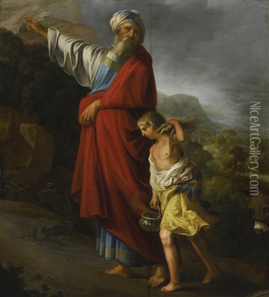 Abraham And Isaac On Their Way To The Sacrifice In Moriah (genesis 22:8) Oil Painting - Barend Graat