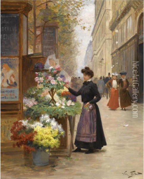 A Flower Seller On Les Grands Boulevards, Paris Oil Painting - Victor-Gabriel Gilbert