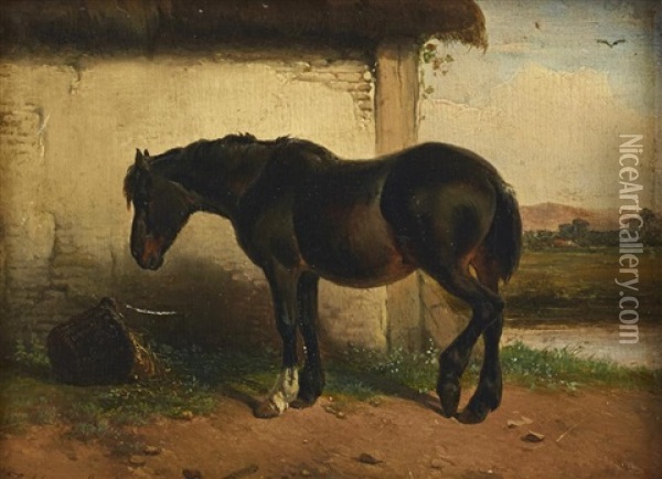 A Horse Outside The Stable Oil Painting - Joseph Jodocus Moerenhout