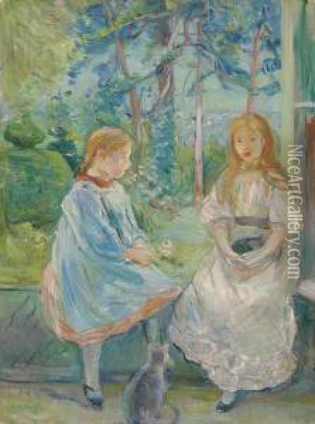 Fillettes A La Fenetre (jeanne Et Edma Bodeau) Oil Painting - Berthe Morisot