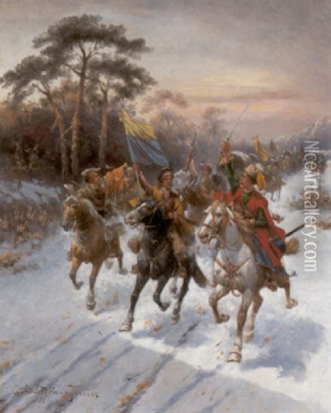 Reiter Im Winter Oil Painting - Adolf (Constantin) Baumgartner-Stoiloff