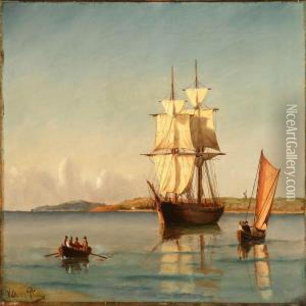 Seascape With Sailingships And Rowing Boat Oil Painting - Vilhelm Bille