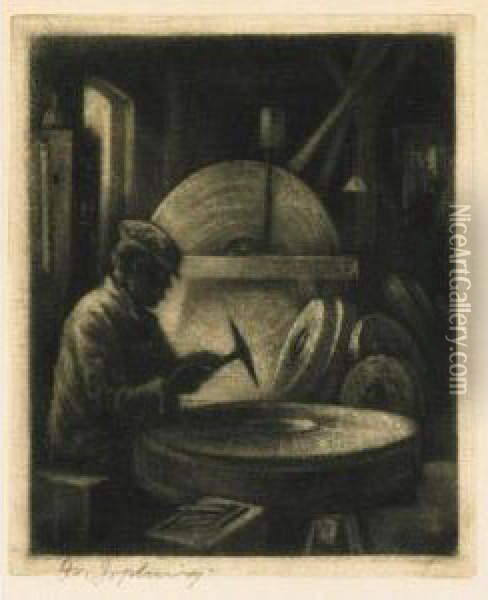 Old Mill Stone Dresser Oil Painting - Frederic Waistell Jopling