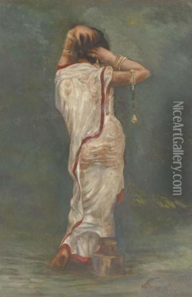 Lady Oil Painting - Hemendranath Mazumdar