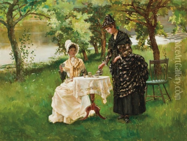 Summertime: Afternoon Tea Oil Painting - Rhoda Holmes Nicholls