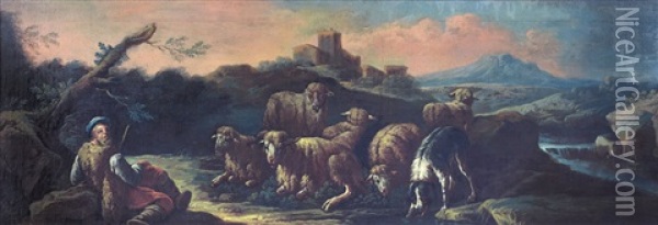 Paesaggio Con Pastore E Armenti Oil Painting - Jacob (Rosa di Napoli) Roos