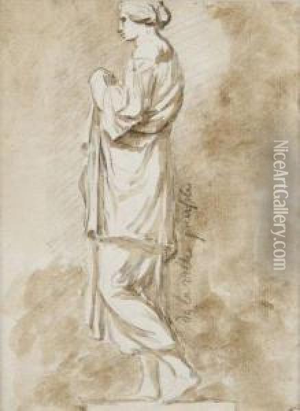 Etude De Figure Feminine Drapee Oil Painting - Jacques-Augustin Pajou