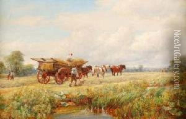 Figures In Acornfield, Loading The Cart Oil Painting - Charles Thomas Burt