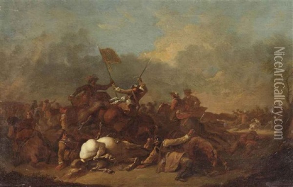 A Cavalry Skirmish Oil Painting - Georg Philipp Rugendas the Elder