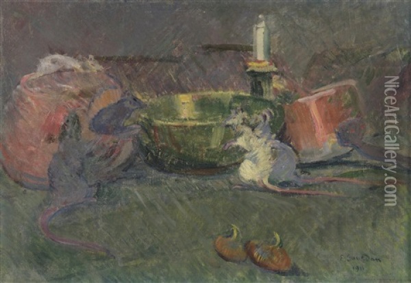 Au Grenier Oil Painting - Emile Jourdan