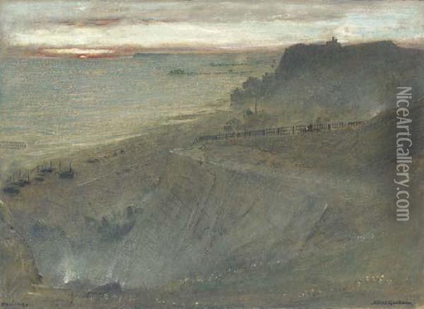 Hastings From East Hill, West Sussex Oil Painting - Albert Goodwin