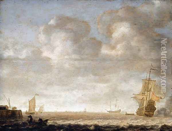 An Estuary Scene 1641-45 Oil Painting - Simon De Vlieger