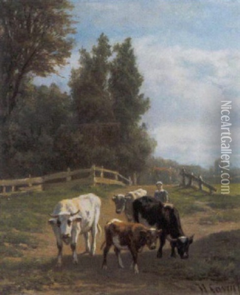 Koeienhoedster Oil Painting - Hendrik Savry