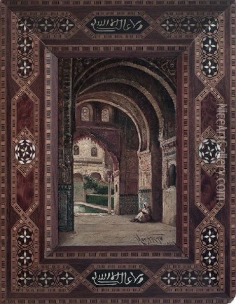 Interior De La Alhambra Oil Painting - Jose Montenegro Cappell