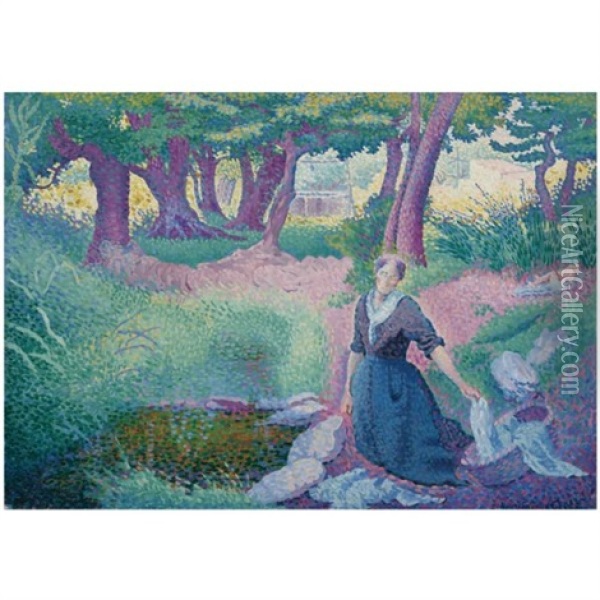 La Lavandiere Oil Painting - Henri-Edmond Cross