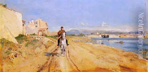 Self-Portrait Along The Route De La Salice, Antibes Oil Painting - Ernest Meissonier