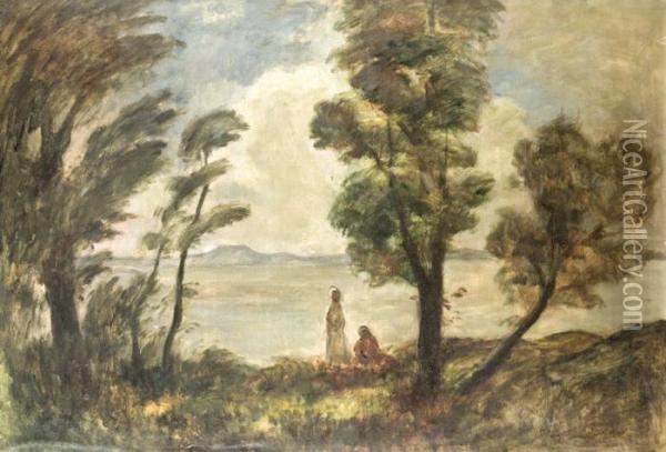 Balatonpart Piheno Alakokkal Oil Painting - Bela Ivanyi Grunwald