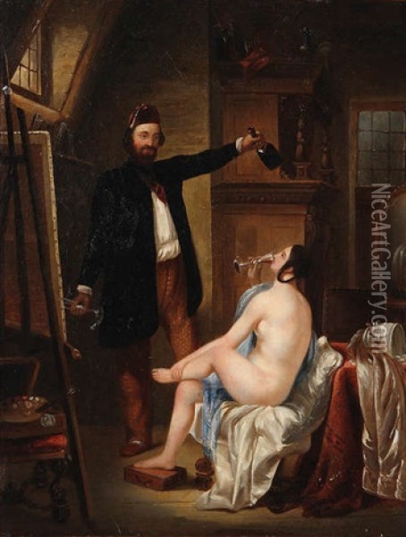 Le Peintre En Conversation Avec Son Modele Oil Painting - Ferdinand de Braekeleer the Elder