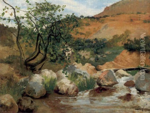 Andalusiskt Landskap Med Vattendrag Oil Painting - Hugo Birger