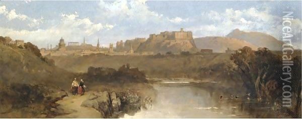 Distant View Of Edinburgh Oil Painting - David Roberts