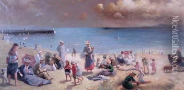 Life At The Beach Oil Painting - K. Le Breton