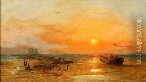 Strandlandskap I Solnedgang - Boulogne Oil Painting - Francis Danby