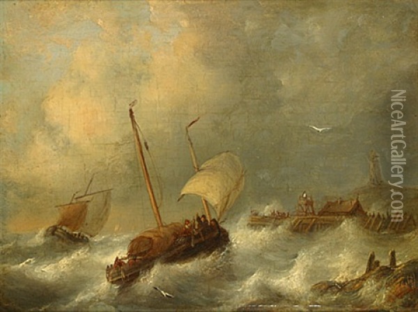 Stormachtige Zee Oil Painting - George Willem Opdenhoff