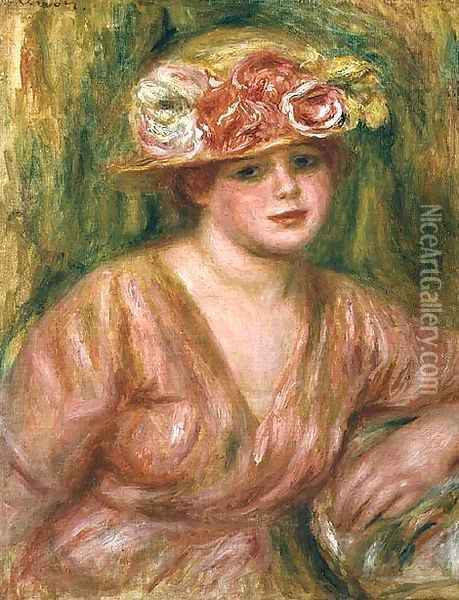 The Rose Hat or Portrait of Lady Hessling Oil Painting - Pierre Auguste Renoir