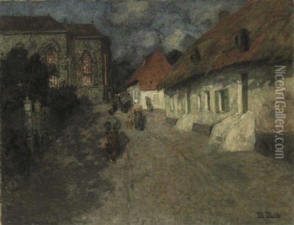Midnight Mass Oil Painting - Frits Thaulow