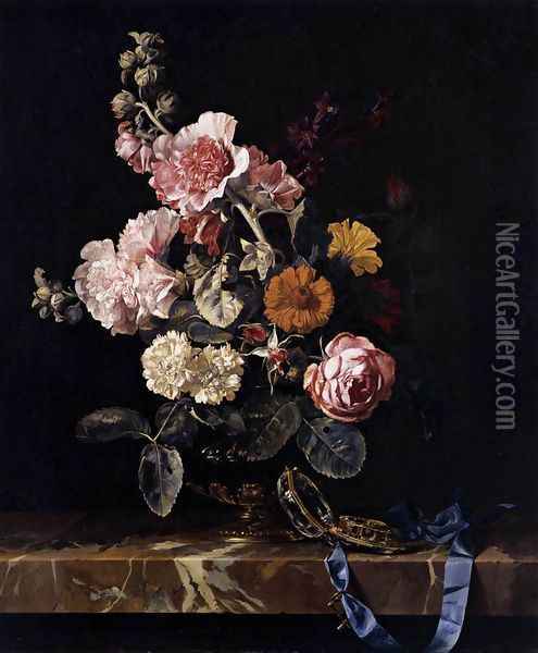Vase Of Flowers With Pocket Watch 1656 Oil Painting - Willem Van Aelst