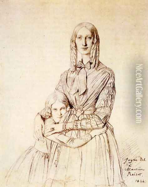 Madame Frederic Reiset, born Augustine Modest Hortense Reiset, and her daughter, Theres Hortense Marie Oil Painting - Jean Auguste Dominique Ingres