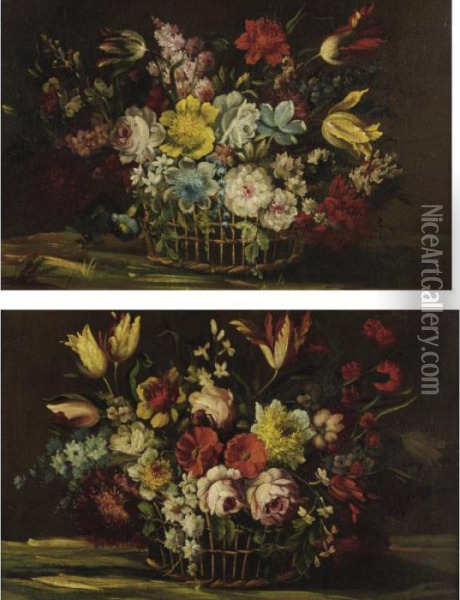 Still Life With Flowers: A Pair Of Paintings Oil Painting - Mario Nuzzi Mario Dei Fiori