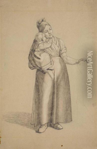 Mutter Mit Kind Mitkniender Figur Oil Painting - Johann-Gottlieb Hantzsch