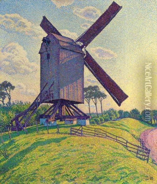 Le Moulin Du Kalf A Knokke (moulin En Flandre) Oil Painting - Theo van Rysselberghe