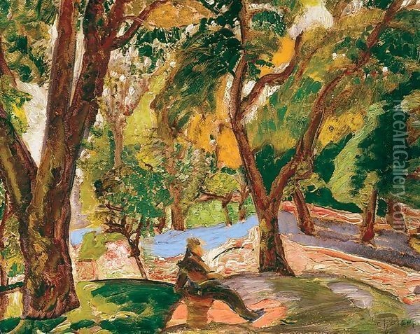 In the Park 1920 23 Oil Painting - Gyula Batthyany