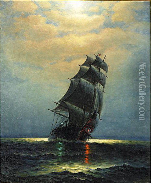 A Ship At Sea At Twilight Oil Painting - James Gale Tyler