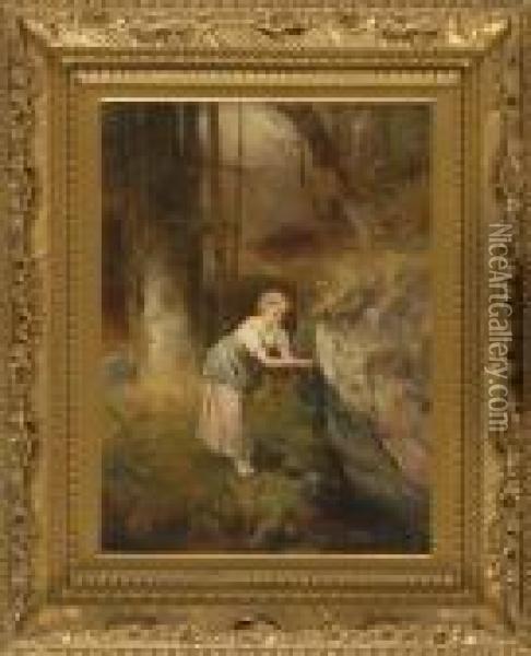 Young Woman At A Mountain Spring Oil Painting - Anton Dieffenbach