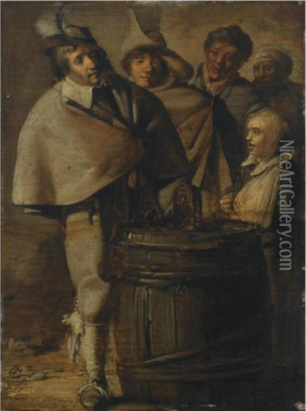 Guards Around A Barrel Oil Painting - Pieter Codde