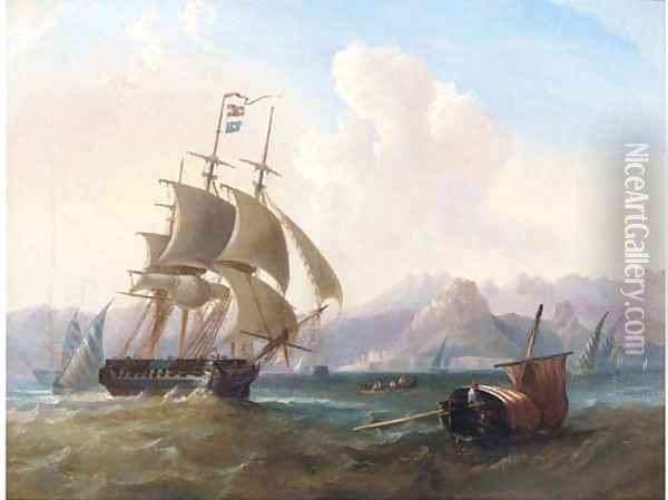 A British frigate amidst native craft off Corfu Oil Painting - William Garthwaite