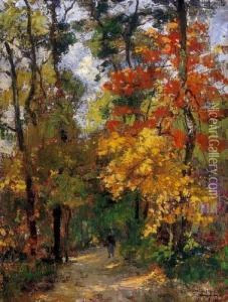 In The Forest Of Autumn Oil Painting - Lajos Gimes